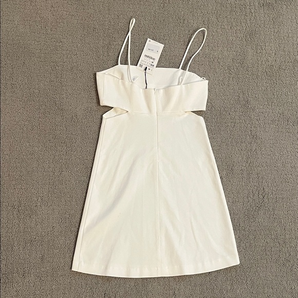 🩷 Zara NWT XS Cream Strappy Mini Dress Cutout Cotton/Polyester/Elastane blend - Picture 6 of 9